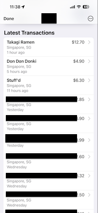 Example Apple Wallet transactions list