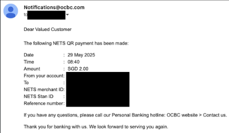 Example PayNow transaction emails